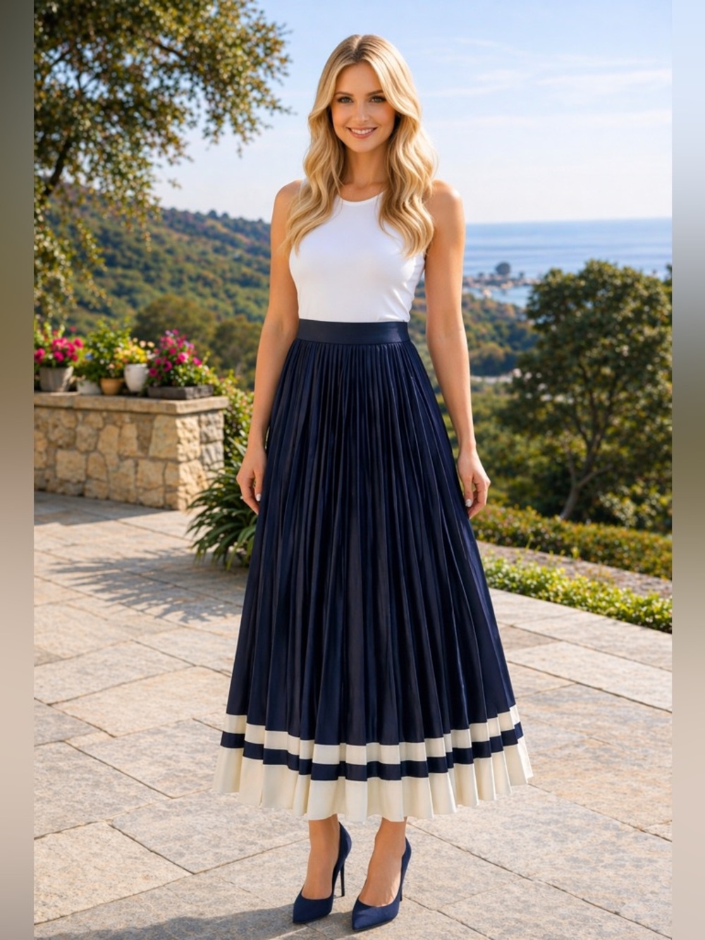 New Elie Tahari Pleated dark blue Skirt